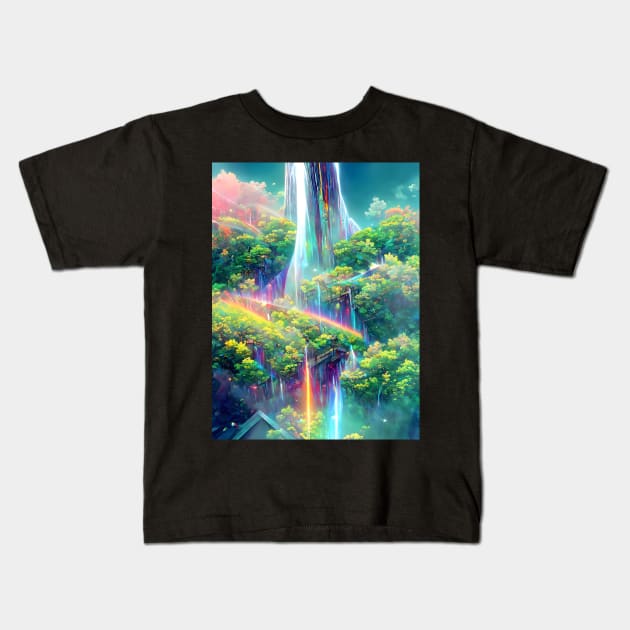 Rainbow Hallway Waterfall Kids T-Shirt by DaysuCollege